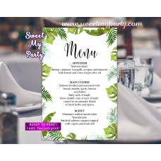 Tropical Menu card printable,Greenery menu card printable,(113w)